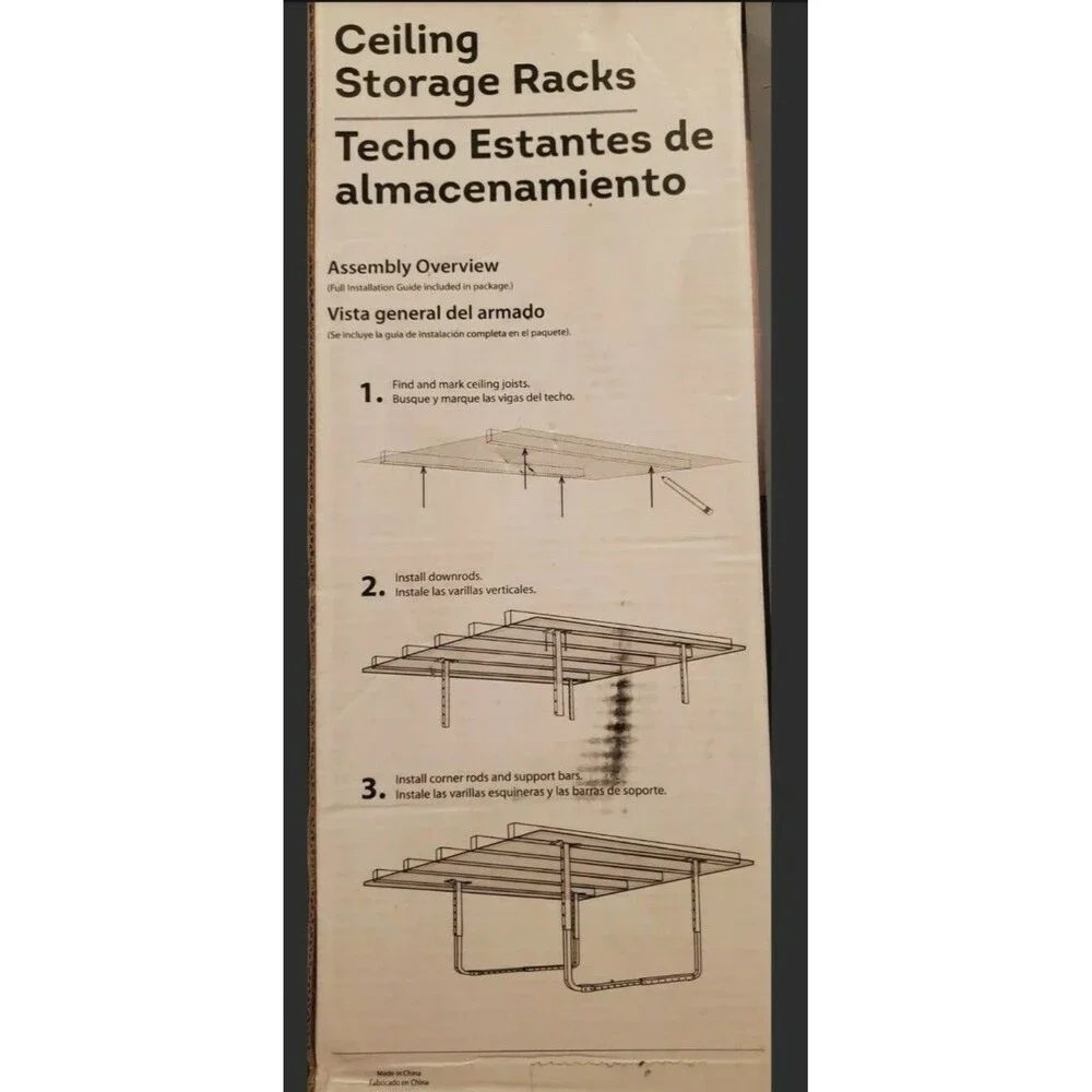 HyLoft Adjustable Rack Ceiling Kit White Steel Overhead Garage Storage 2 Bracket